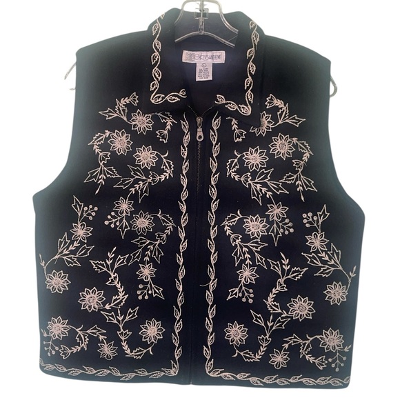 Chrysantheme vintage wool blend vest with cream embroidery. Size large GUC - Picture 7 of 9
